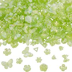 Зелено-Желтый 200g прозрачные акриловые бусины, с покрытием AB цвета, разнообразные, зеленый желтый, 8~29x9~42.5x2~9 мм, отверстие : 1.4~2.8 мм, 200г/набор; около 363шт.