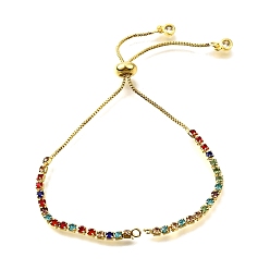 Золотой Регулируемый латунный цветной кубический цирконий слайдер браслет изготовление, стойки покрытие, долговечный, стойки покрытие, золотые, длина одиночной цепи: 5 дюйм (12.8 см), отверстие : 1.6 мм