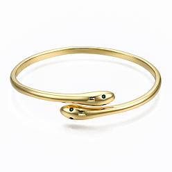 Настоящее золото 16K Латунь микро проложить кубического циркония манжеты браслеты, без никеля , змея, зелёные, реальный 16 k позолоченный, внутренний диаметр: 2-1/4x1-7/8 дюйм (5.8x4.9 см), 12 мм