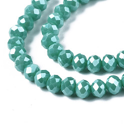 Medium Turquoise Electroplate Glass Beads Strands, Pearl Luster Plated, Faceted, Rondelle, Medium Turquoise, 3x2mm, Hole: 0.8mm, about 165~169pcs/strand, 15~16 inch(38~40cm)