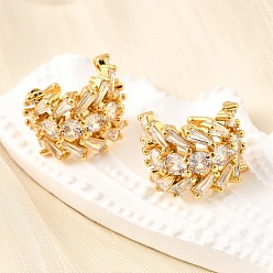 Настоящее золото 18K Латунные серьги-манжеты из прозрачного кубического циркония, цветок, реальный 18 k позолоченный, 17x14x12 мм