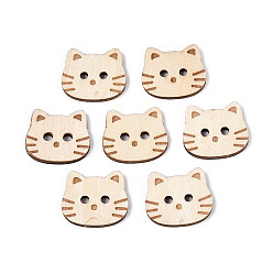 Желтая Старая Ткань  Деревянные пуговицы в форме кошки, 2-луночное, старое кружево, 15.5x18x2 мм, отверстие : 2~2.2 мм