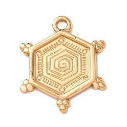 Golden 304 Stainless Steel Pendants, Hexagon with Spiral Pattern Charms, Long-Lasting Plated, Ion Plating(IP), Golden, 32.5x27.5x2mm, Hole: 3mm