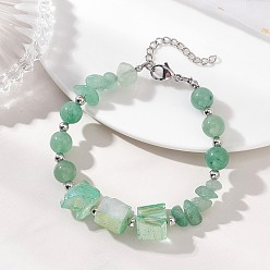 Зеленый Авантюрин Браслеты из натурального зеленого авантюрина для женщин, круглый картофель фри и наггетсы, 7.05 дюйм (17.9 см)