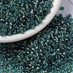 (RR3741) Fancy Lined Blue Silver Миюки круглые бусины рокайль, японский бисер, (rr 3741) синий серебристый на синей подкладке, 8/0, 3 мм, отверстие : 1 мм, Около 422~455 шт / 10 г