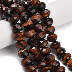 Тигровый глаз Натуральный красный тигровый глаз бисер пряди, рондель, граненые, окрашенные, 11~12x8~8.5 мм, отверстие : 1.6 мм, около 47~48 шт / нитка, 15.24~15.75 дюйм (38.7~40 см)