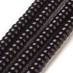 Черный Скорлупы кокосового ореха бисер пряди, окрашенные, рондель, чёрные, 8x4 мм, отверстие : 0.5~1 мм, около 113 шт / нитка, 17.7 дюйм ~ 17.9 дюйм (45~45.5 см)