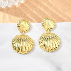 Shell Shape Латунные серьги-гвоздики для женщин, стойки покрытие, долговечный, без свинца и без кадмия, реальный 18 k позолоченный, формы раковины, 29x17 мм