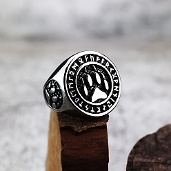 Argent Antique Bagues en acier inoxydable pour hommes, empreinte de patte, argent antique, taille us 9 (18.9 mm)