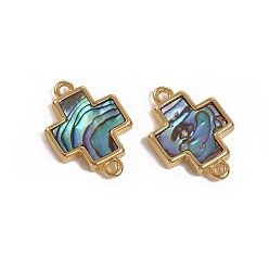 Раковина Соединители звеньев раковины морского ушка / ракушки paua, с позолоченными 18 деталями из латуни, долговечный, крестик, 18x12.5x3 мм, отверстие : 1.2 мм