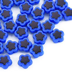 Blue Plating Opaque Acrylic Beads, Metal Enlaced, Star, Blue, 9.5x10x5mm, Hole: 1.6mm, about 1850pcs/500g