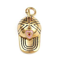 Золотой 304 нержавеющей стальной эмали подвески, шляпа с подвесками в виде сердечек, с целью перехода в кольце, золотые, 20.5x10.5x6 мм, отверстие : 3.4 мм