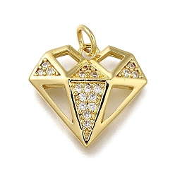 Настоящее золото 18K Латунные микро проложить кубического циркония подвески, алмазные прелести, долговечный, стойки покрытие, без свинца и без кадмия, с целью перехода в кольце, реальный 18 k позолоченный, 17x18.5x3.5 мм, отверстие : 3.5 мм