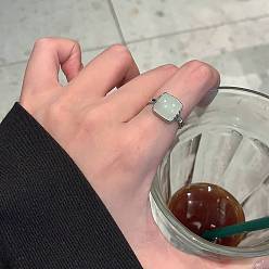 Белый Нефрит Квадратные кольца из натурального белого нефрита, родиевое покрытие 925 регулируемые кольца из стерлингового серебра, платина, внутренний диаметр: 17~19 мм