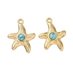 Морская звезда Подвески из окрашенной синтетической бирюзы в виде морских животных, с ионным покрытием (ip) 304 настройки из нержавеющей стали, Небесно-голубой, реальный 18 k позолоченный, морская звезда, 33x25x6 мм, отверстие : 3 мм