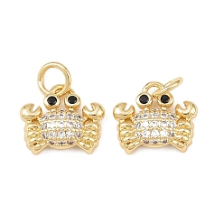 Настоящее золото 18K Латунные микропаве прозрачные кубические циркониевые подвески, краб, долговечный, без кадмия и без свинца, стойки покрытие, с целью перехода в кольце, реальный 18 k позолоченный, 10x11.5x3.5 мм, отверстие : 3.4 мм