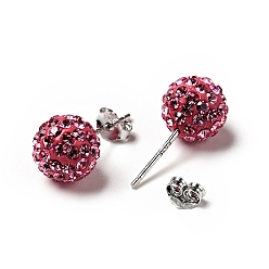 209_Rose Gifts for Her Valentines Day 925 Sterling Silver Austrian Crystal Rhinestone Ball Stud Earrings for Girl, Round, 209_Rose, 17x8mm