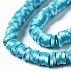 Sky Blue Handmade Polymer Clay Beads Strands, for DIY Jewelry Crafts Supplies, Heishi Beads, Disc/Flat Round, Sky Blue, 6x0.5~1mm, Hole: 1.8mm, about 320~447pcs/strand, 15.75 inch~16.14 inch(40~41cm)
