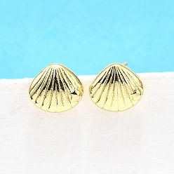 Shell Shape Латунь серьги, долговечный, без свинца и без кадмия, формы раковины, 8x9 мм
