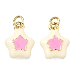 (404) Непрозрачное AB Кислое яблоко Латунь эмаль подвески, звезды прелести, долговечный, стойки покрытие, без свинца и без кадмия, реальный 18 k позолоченный, цветочный белый, 14x11x4.5 мм, отверстие : 3 мм, Перейти кольцо: 5x1 мм