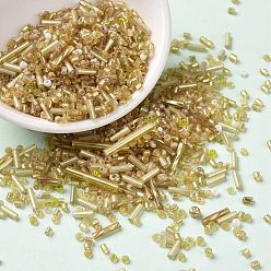 Золотистый Непрозрачные и прозрачные стеклянные бусины, круглое отверстие, круглый и колонки, золотые, 2~2.5x1.3~17 мм, отверстие : 0.7~1 мм, Около 16363 шт / фунт