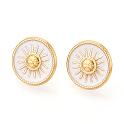 Настоящее золото 18K 304 серьги из нержавеющей стали эмаль, ионное покрытие (ip), плоские круглые с солнцем, реальный 18 k позолоченный, 18.3 мм