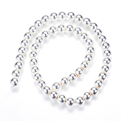 Silver Plated Electroplate Non-magnetic Synthetic Hematite Beads Strands, Round, Silver Plated, 4mm, Hole: 1mm, about 92~95pcs/strand, 15.7 inch