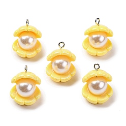 Желтый Непрозрачные подвески смолы, с железными петлями, формы раковины, желтые, 20x18 мм, отверстие : 2 мм
