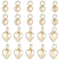Настоящее золото 14K 20шт 2 стили латунные подвески с покрытием стойки, с прыжковых колец, долговечный, без свинца и без кадмия, сердце прелести, реальный 14 k позолоченный, 9~12x7~10x4.5~5.5 мм, отверстие : 4.5 мм, 10 шт / стиль