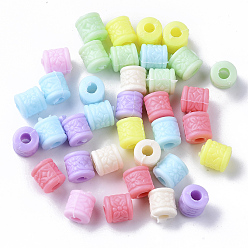 Mixed Color Opaque Polystyrene(PS) Plastic Beads, Column with Flower, Mixed Color, 8x7.5mm, Hole: 3mm, about 1500pcs/500g