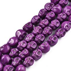 Фиолетовый Синтетических нитей бирюзовые бусы, окрашенные, череп, для Хэллоуина, фиолетовые, 10~10.5x8~8.5x10~10.5 мм, отверстие : 1.5 мм, около 35 шт / нитка, 15.75 дюйм (40 см)