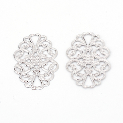 Платина Железные филигранные столярные звенья, гравированные металлические украшения, платина, 31x20x0.5 мм, отверстие : 6x3.5 мм