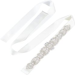 Blanc Ceinture de robe de mariée en strass cristal, ceinture de mariée à fleurs, blanc, 110-1/4 pouce (280 cm)