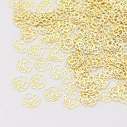 Golden Brass Cabochons, Nail Art Decoration Accessories, Flower, Golden, 4.5x5x0.1mm, about 10000pcs/bag