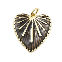 Черный Латунь эмаль подвески, с целью перехода в кольце, стойки покрытие, без свинца и без кадмия, долговечный, шарма сердца, реальный 18 k позолоченный, чёрные, 21.5x19.5x2.5 мм, отверстие : 3.4 мм