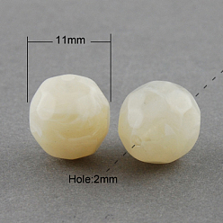 Бежевый Акриловые бусины, Стиль имитация драгоценных камней, граненые, круглые, бежевые, 11 мм, Отверстие : 2 мм , около 540 шт / 500 г