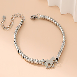 Лошадь 304 из нержавеющей стали ссылка браслеты, круглые браслеты из бисера для женщин, цвет нержавеющей стали, лошадь, 6.30 дюйм (16 см)