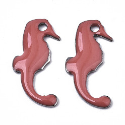 Indian red 201 Edelstahl Emaille Reize, Seepferdchen, Edelstahl Farbe, indian red, 15x7x1 mm, Bohrung: 1.2 mm