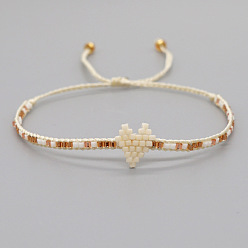 Белый Браслеты ручной работы из бисера Miyuki в форме сердца, плетеные из бисера, для женщин., Регулируемые браслеты дружбы, белые