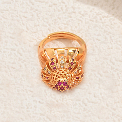 Камелия Полые геометрические прочные латунные регулируемые кольца с паве из кубического циркония для женщин, круглые, камелия, 18 мм, внутренний диаметр: 16мм~18мм