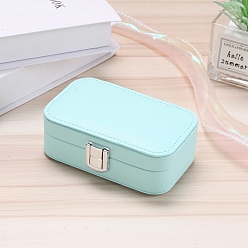 Голубой Коробка организатора ювелирных изделий искусственной кожи пу, с деревом внутри, обтянутый бархатом, портативный кейс для хранения ювелирных изделий, Для кольца, серьги и ожерелье, голубой, 12x7.5x4 см