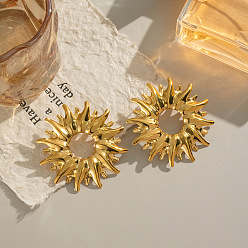 Настоящее золото 18K 304 полые серьги-гвоздики из нержавеющей стали, реальный 18 k позолоченный, 57x57 мм