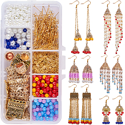 Mixed Color DIY Earring Making, with Alloy Pendant Bail Rhinestone Settings, Iron Cable Chains, Glass Beads, Iron Eye Pin and Brass Earring Hooks, Mixed Color, 13.5x7x3cm