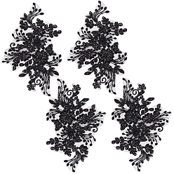 Черный 2 пары аппликаций из полиэстерового кружева с цветочным узором, аппликации из бисера ручной работы, аксессуары к костюму, чёрные, 160x250x2 мм