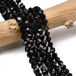 Полосатый Агат Нити бусин из натурального чёрного полосатого агата/полосатого агата, звезды вырезать круглые бусы, граненые, окрашенная и подогревом, 5~6x5~6x5~6 мм, отверстие : 1~1.2 мм, около 64~68 шт / нитка, 14.80''~15.04'' (37.6~38.2 см)