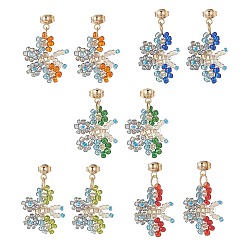 Mixed Color Glass Beaded Butterfly Dangle Stud Earring, 304 Stainless Steel Ear Stud for Women, Mixed Color, 30.5mm, Pin: 0.8mm