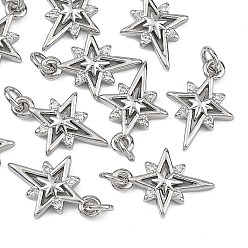 Plaqué Platine Véritable Breloques en laiton et zircon cubique transparent Shegrace, charmes étoiles, sans cadmium et sans plomb et sans nickel, Platine plaqué, 14x11x2mm, Trou: 2.5mm