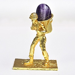 Amethyst Alloy Miner Ornaments with Raw Natural Amethyst, for Office Home Display Decorations, 52x75mm