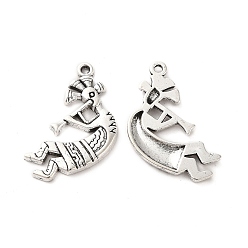 Antique Silver Tibetan Style Alloy Pendants, Man with Flute Charm, Antique Silver, 23x18.5x2mm, Hole: 1.3mm, about 333pcs/500g