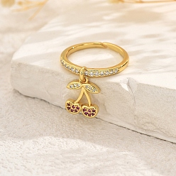 Вишня Латунные кольца-подвески с микропаве из кубического циркония для женщин, золотые, вишня, 12x10 мм, внутренний диаметр: 16мм~19мм